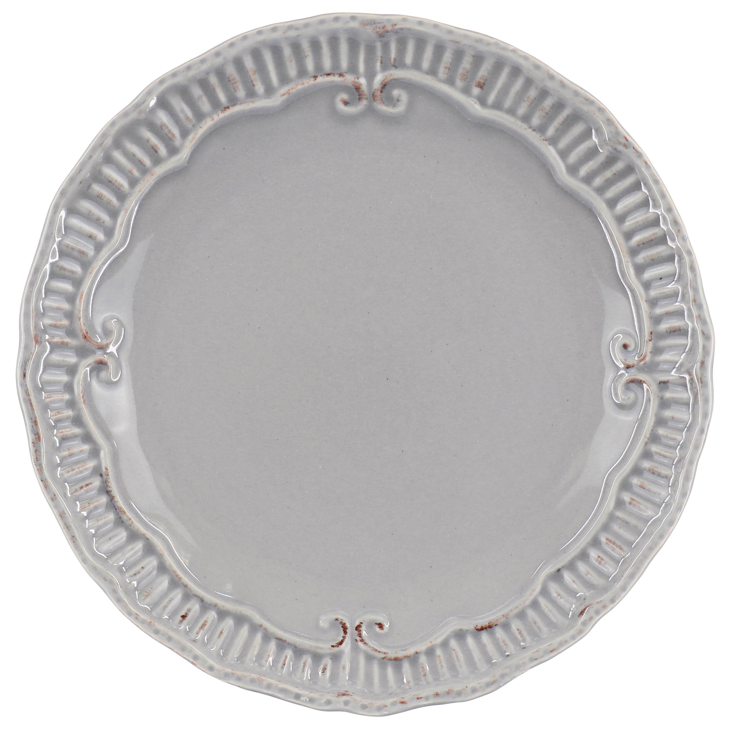 Alt View 1. Gibson - Modern Southern Home Capri 6 Piece 9 Inch Stoneware Embossed Dessert Plate Set in Grey - Grey.