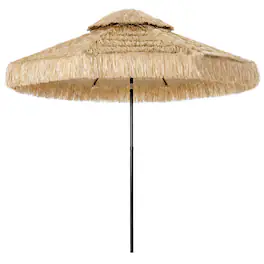 Outsunny - FT Hula Thatched Tiki Patio Umbrella, 2-Tier Tropical Hawaiian Style Outdoor Umbrella with 8 Ribs - Khaki