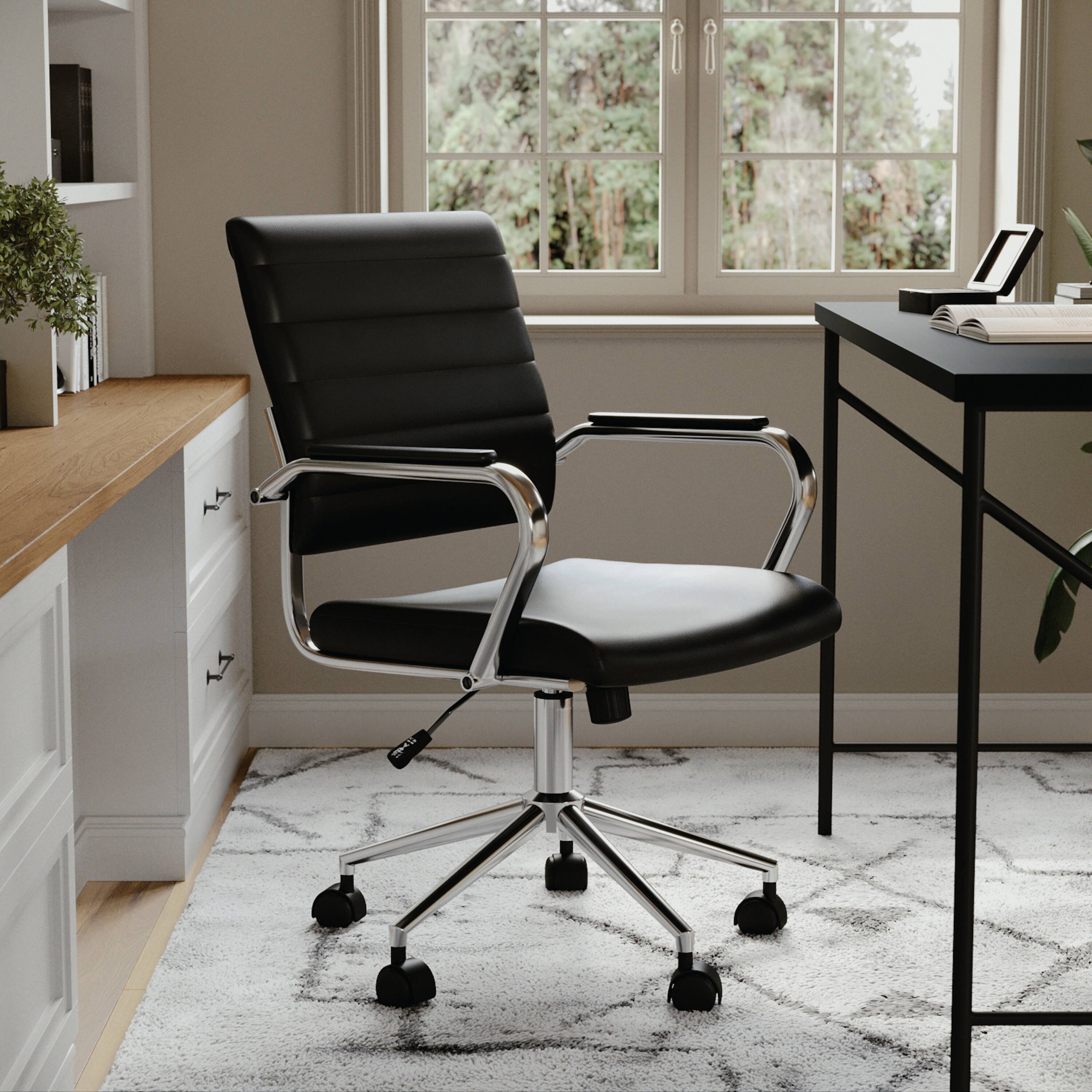 Alt View 15. Martha Stewart - Piper Ribbed Faux Leather Office Chair - Black Faux Leather/Polished Nickel.