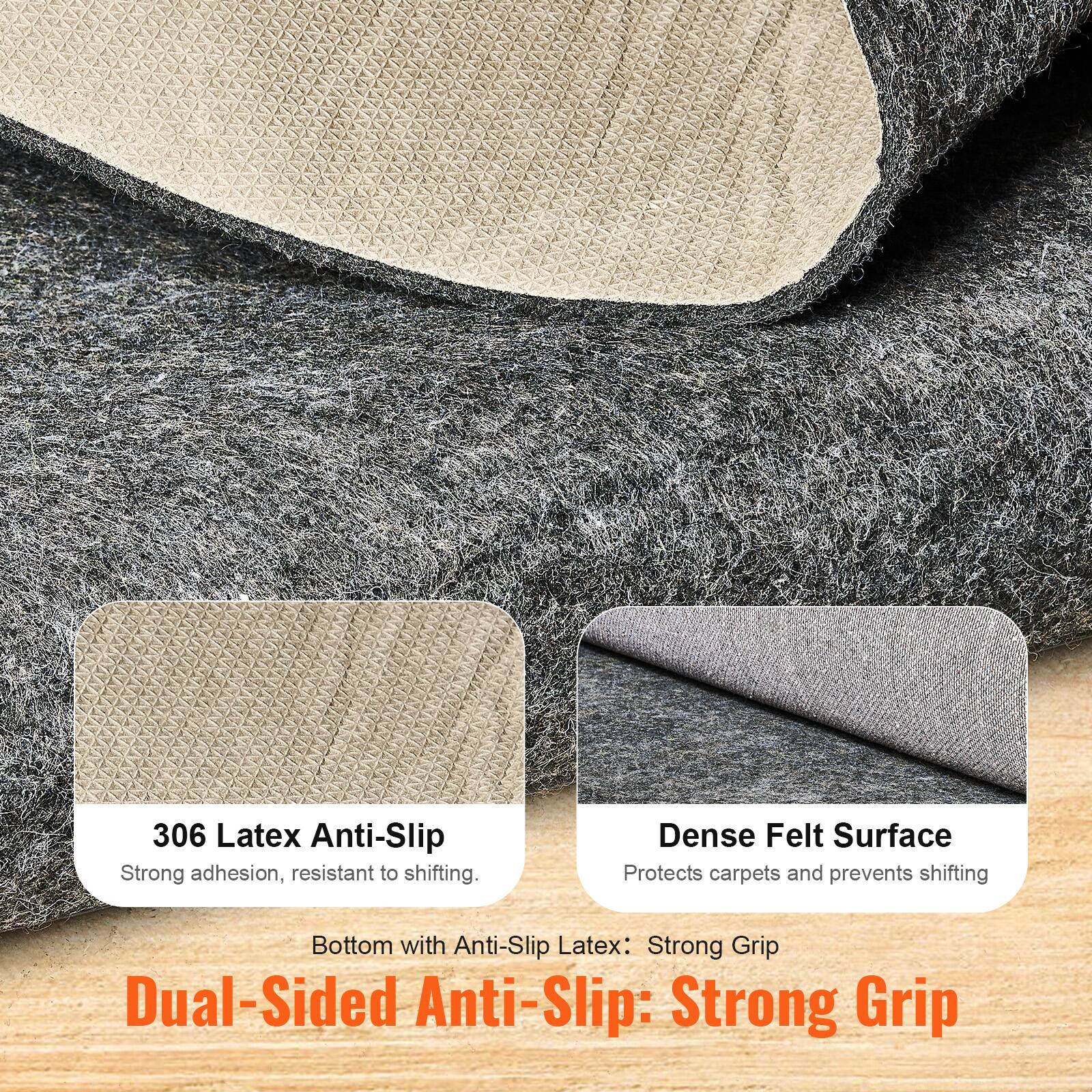306 Latex Anti-Slip  
Strong adhesion, resistant to shifting.  

Dense Felt Surface  
Protects carpets and prevents shifting  

Bottom with Anti-Slip Latex: Strong Grip  

Dual-Sided Anti-Slip: Strong Grip