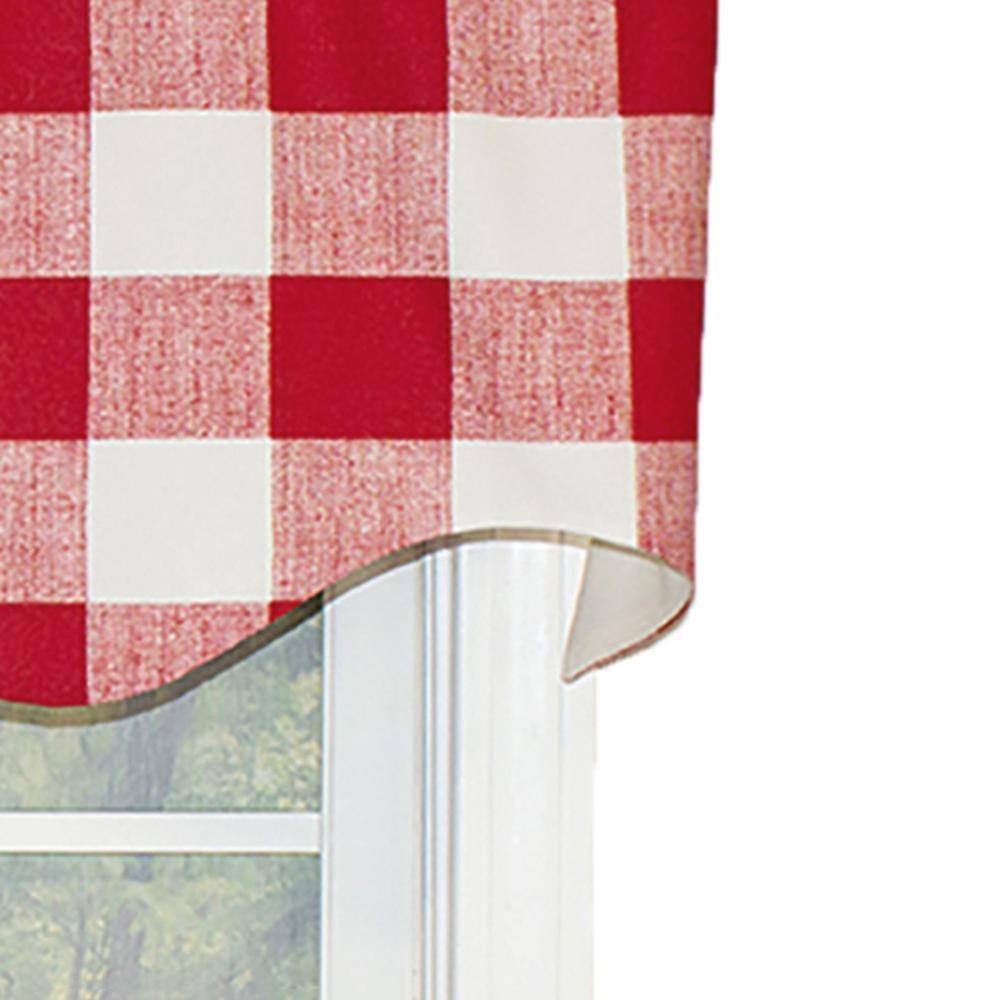 Left. RLF Home - RLF Home Grande Check Regal Style 3" Rod Pocket Valance 50" x 17" Red - Red.