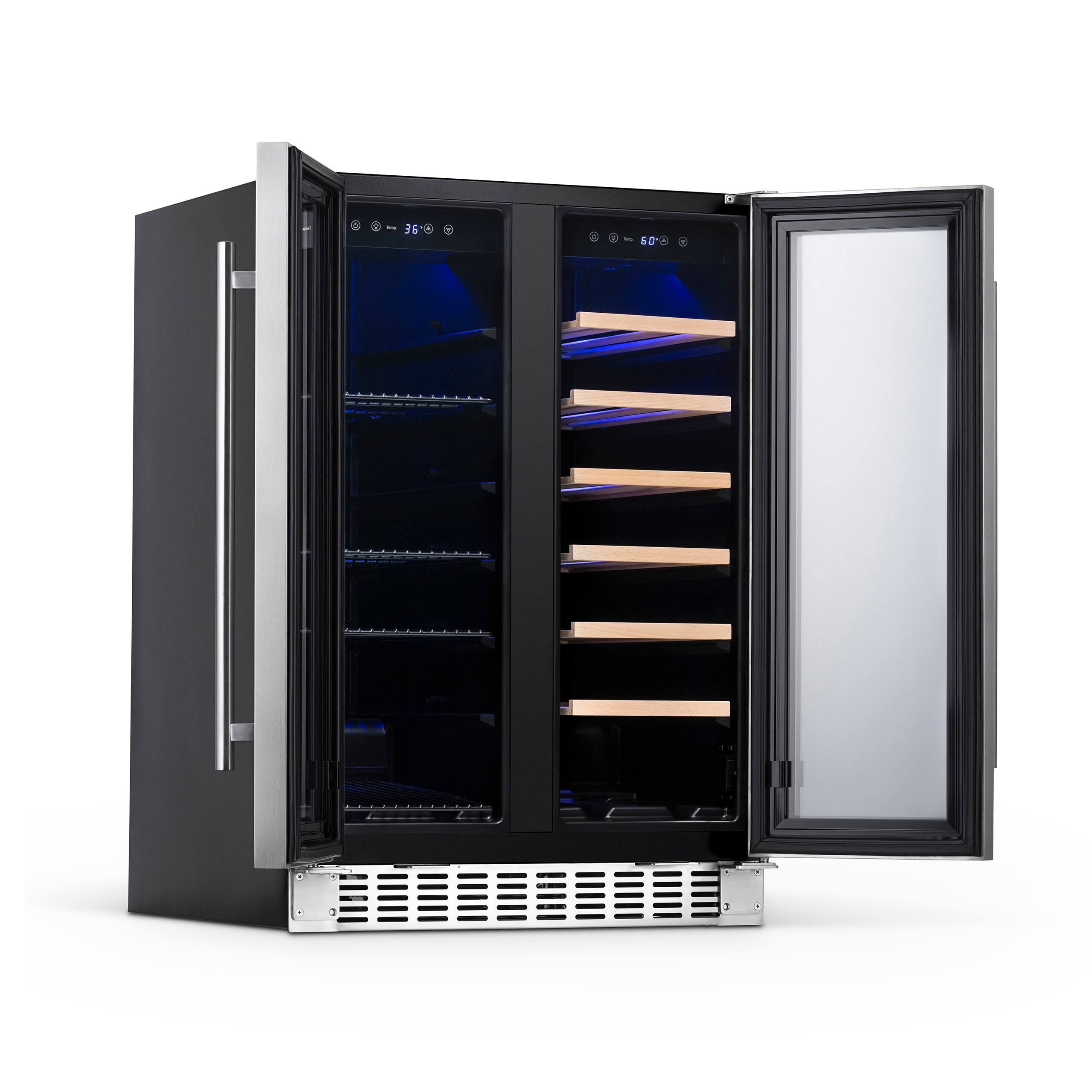 Alt View 16. NewAir - 24” Built-in Dual Zone 18 Bottle and 58 Can French Door Wine and Beverage Fridge with SplitShelf™ and Recessed Kickplate - Stainless steel.