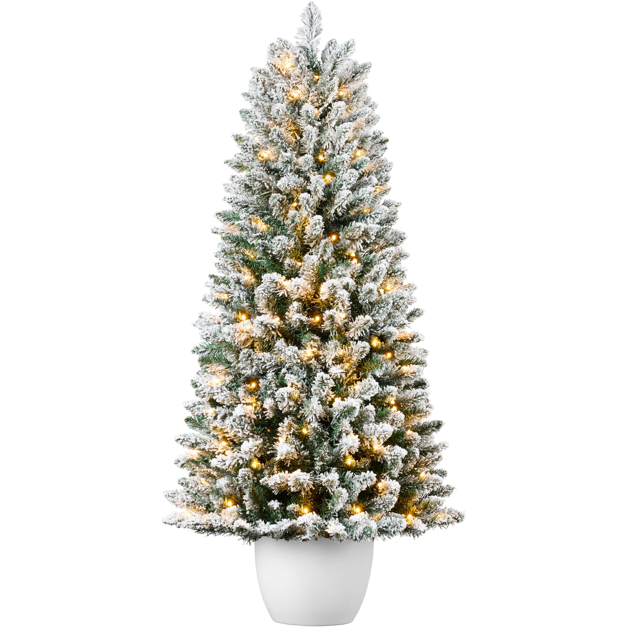 Best Choice Products - Pre-Lit Potted Flocked Christmas Tree, 4.5ft Classic Artificial Holiday Decor, w/175 White LEDs - Flocked White