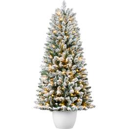 Best Choice Products - Pre-Lit Potted Flocked Christmas Tree, 4.5ft Classic Artificial Holiday Decor, w/175 White LEDs - Flocked White