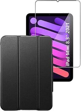 SaharaCase - iPad mini A17 Pro & 6th Generation 2021 Protection Bundle, ESR Folio Case with Tempered Glass Screen - Black