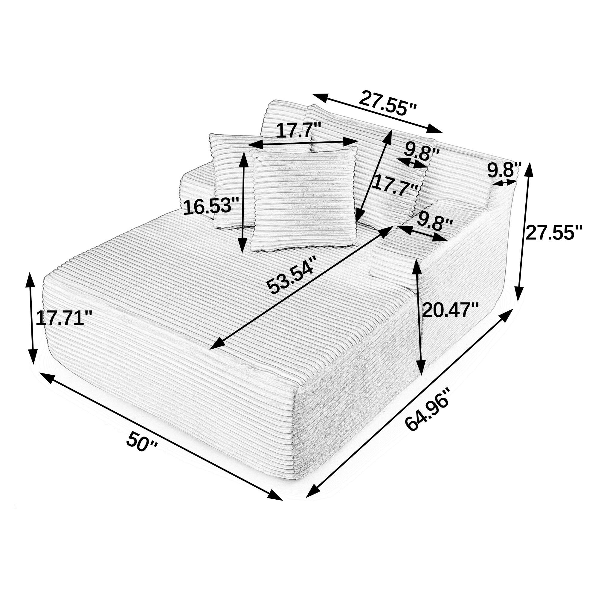 Here is the corrected and grouped text from the image:

- 17.71"
- 50"
- 64.96"
- 20.47"
- 53.54"
- 16.53"
- 17.7"
- 9.8"
- 27.55"
- 17.7"
- 9.8"
- 27.55"