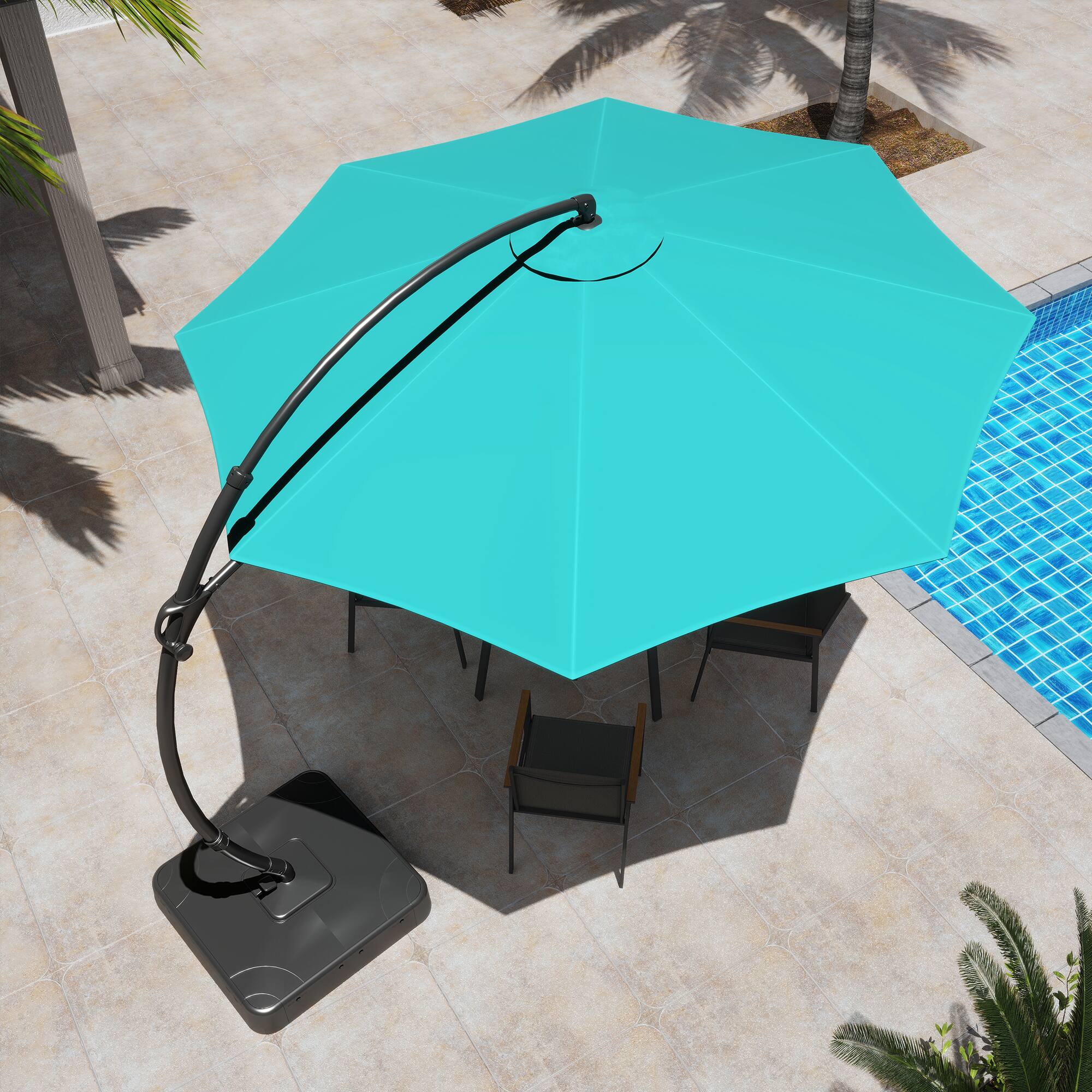 Left. Yardgrace - 12 ft. Heavy Duty Cantilever Patio Umbrella with Base and 360 Rotation for Outdoor Backyard and Pool - Turquoise blue.