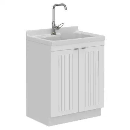 Front. Simpli Home - Murphy All-In-One 28-inch Laundry Utility Sink and Cabinet - Pure White.