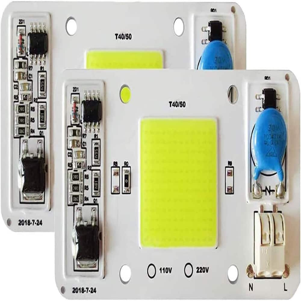 ACJPR - 2pcs LED COB Chip, 50W, 110V, White Light for Floodlight/Ceiling Light