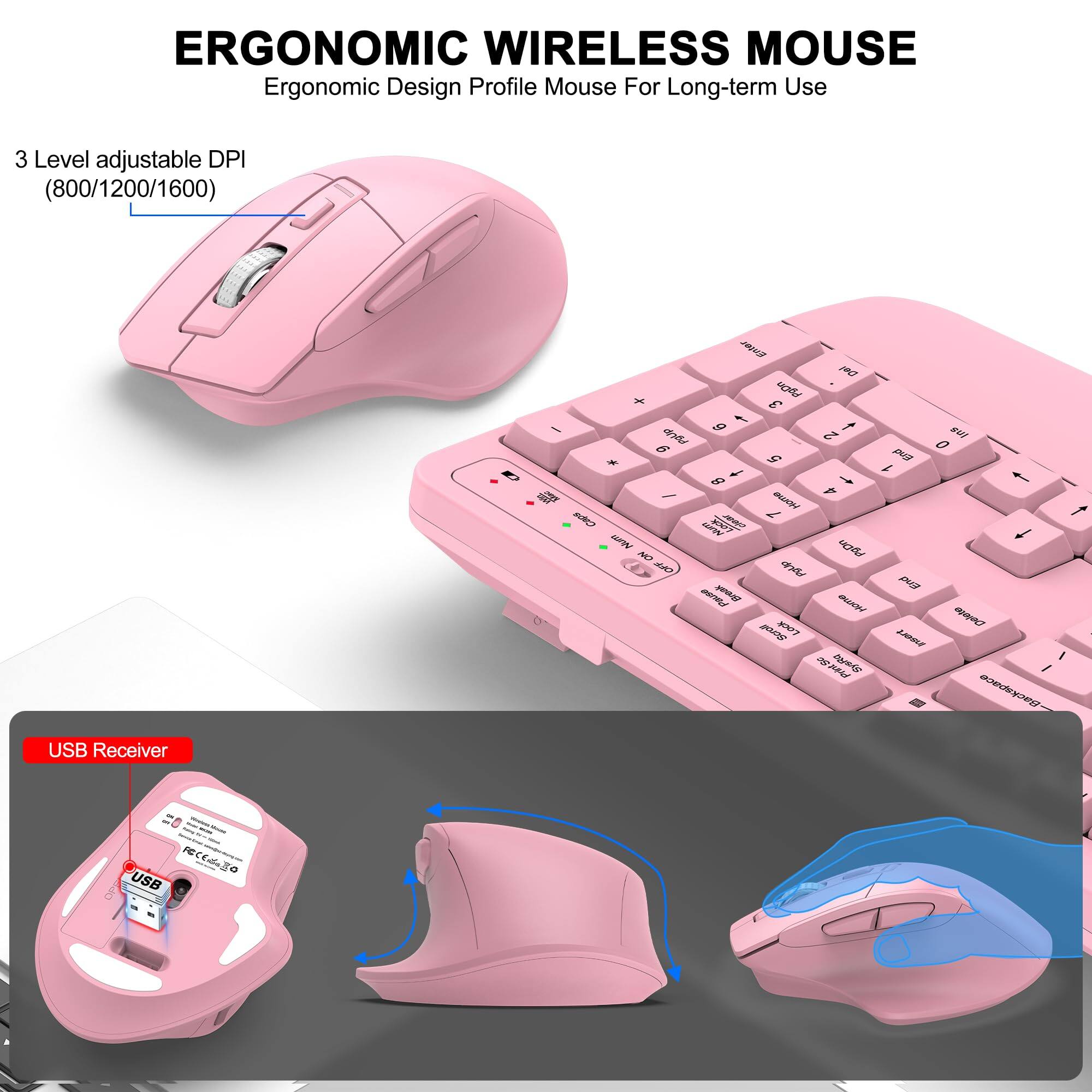 ERGONOMIC WIRELESS MOUSE  
Ergonomic Design Profile Mouse For Long-term Use  
3 Level adjustable DPI (800/1200/1600)  
USB Receiver