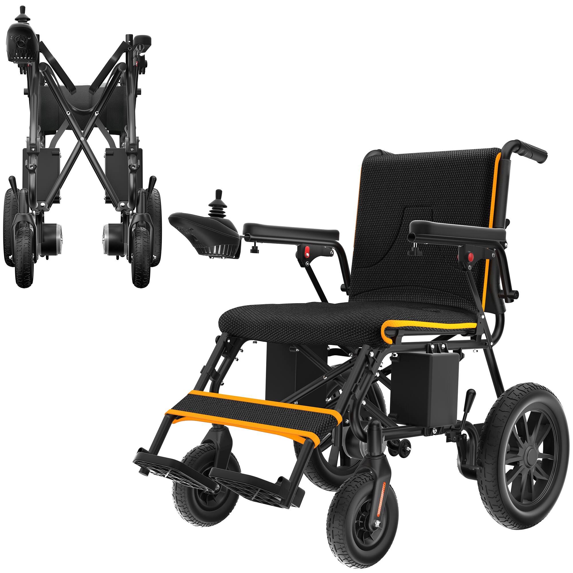 Left. Brick Attic - Portable Electric Wheelchair for Adults, 20 Miles Longer Travel All Terrain Foldable Home Power Wheelchair for Seniors - Orange.