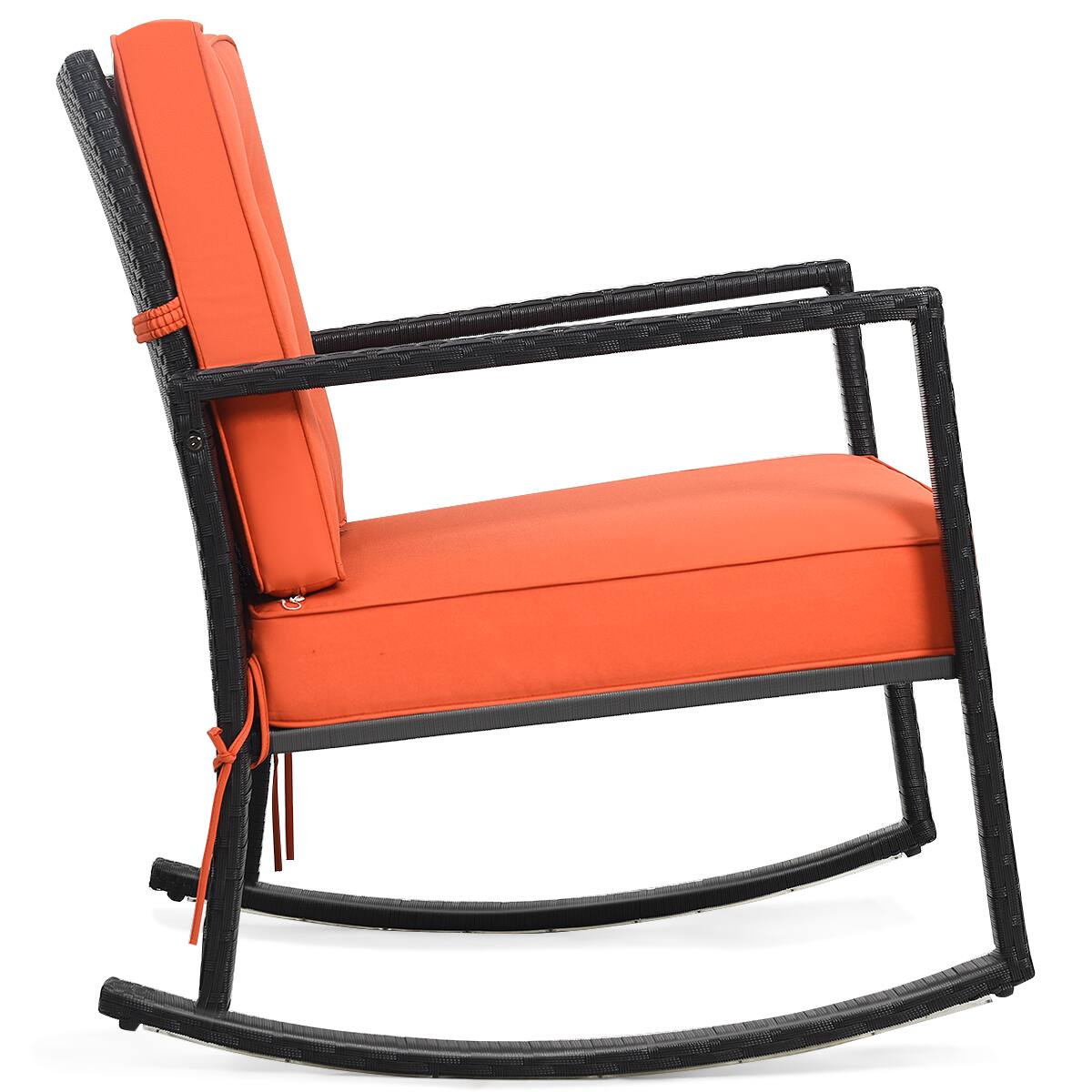 Alt View 9. Gymax - Gymax Outdoor Wicker Rocking Chair Patio Lawn Rattan Single Chair Glider w/ Cushion - black, orange.
