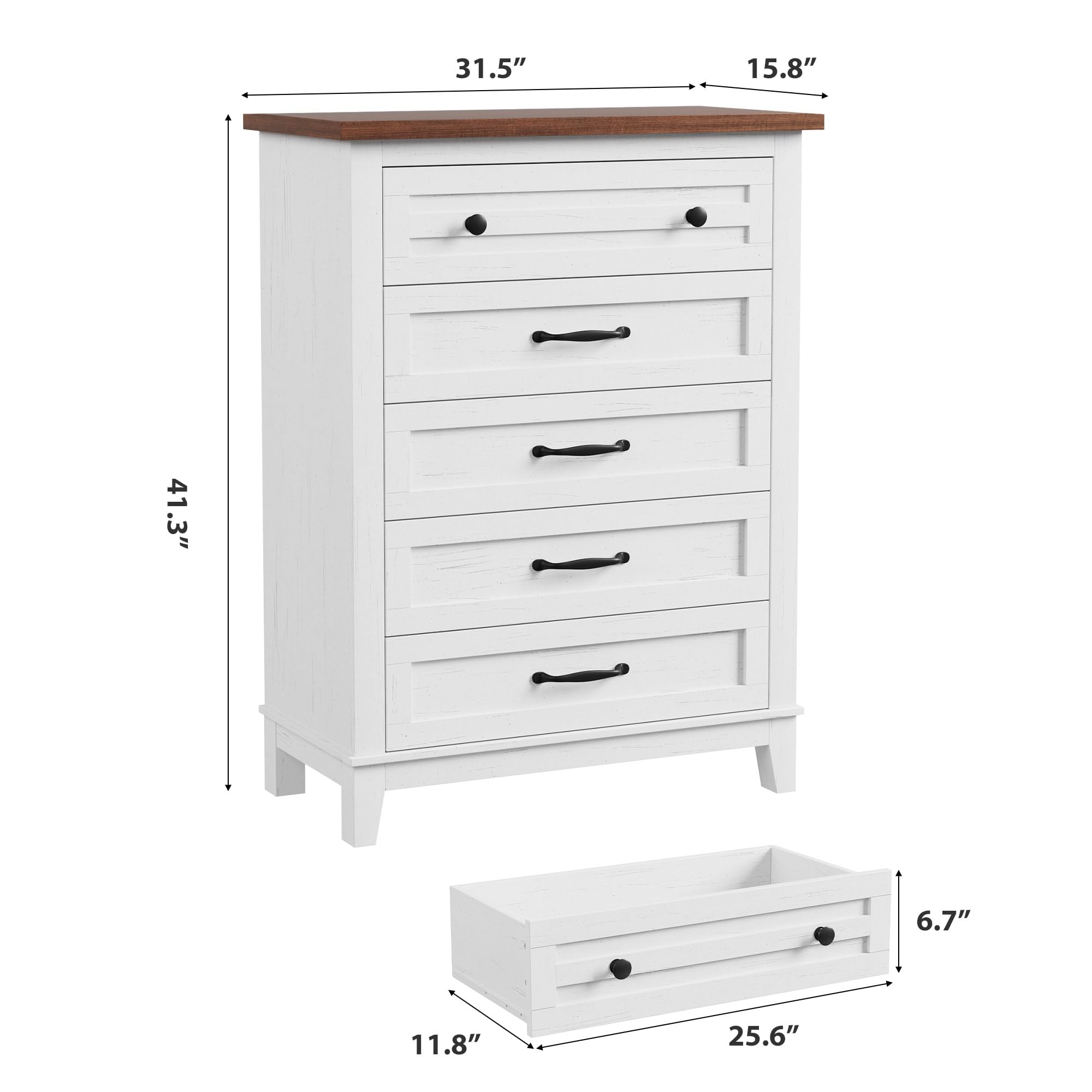 31.5" (height)  
15.8" (width)  
41.3" (depth)  
6.7" (drawer height)  
11.8" (stool height)  
25.6" (stool width)