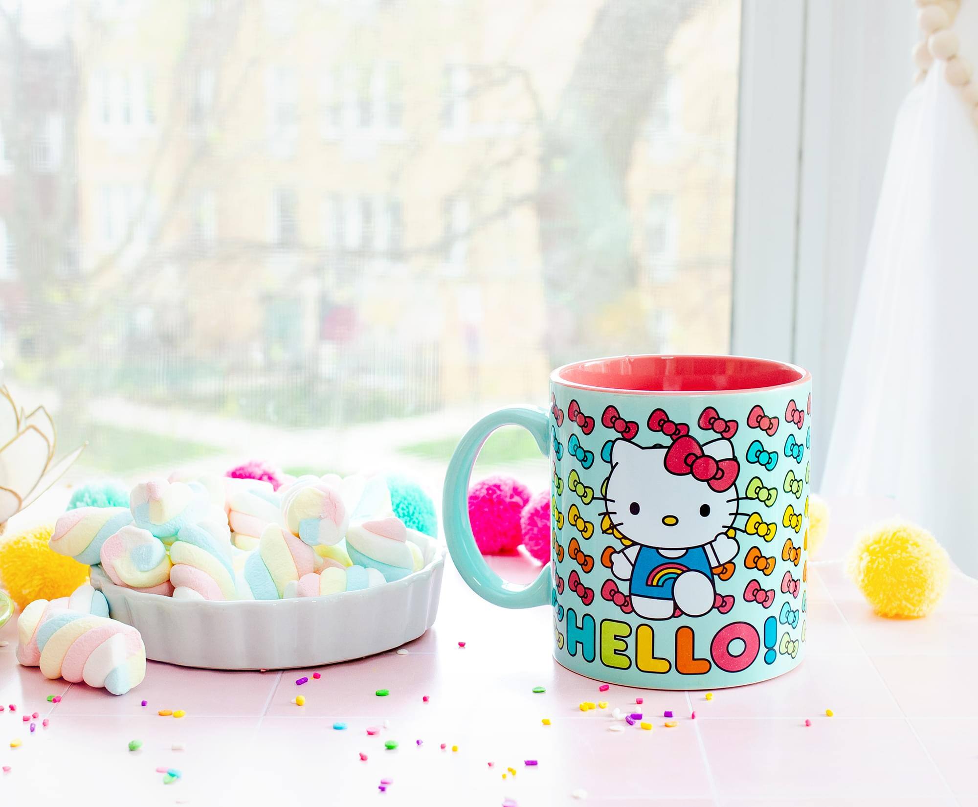 Alt View 2. Silver Buffalo - Sanrio Hello Kitty Hello Rainbows Ceramic Mug | Holds 20 Ounces - Pink.
