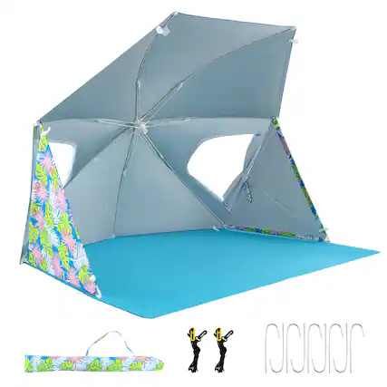 Front. Costway - Costway Portable Beach Tent for 2-4 People 2-In-1 Sun Canopy with Floor Roll-Up Windows Dual Side Flaps Carry Bag - Multicolour.