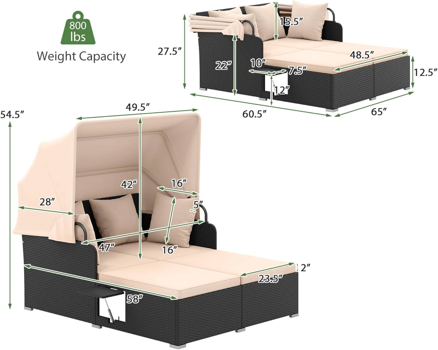 800 lbs Weight Capacity

27.5" 22" 10" 15.5" 7.5" 48.5" 12.5" 54.5" 49.5" 1.2" 60.5" 65" 28" 42" 16" 5" 47" 16" 23.5" 2" 58"