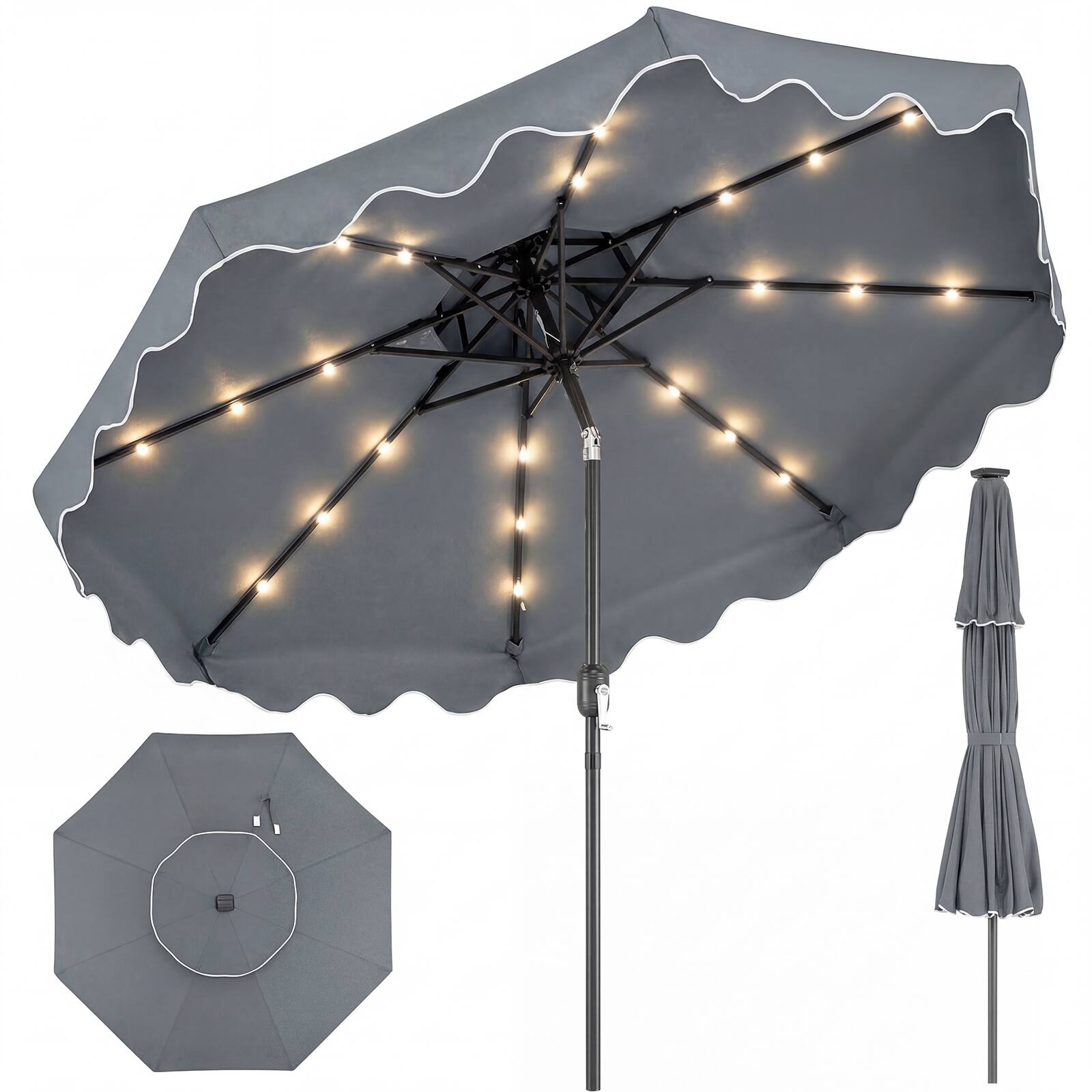 Costway - 9 FT Solar LED Patio Umbrella, Push-Button Tilt & Crank, 24 LED Lights & 8 Ribs - Gray price history on PriceWatchPro