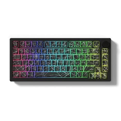Front. Live At Space - Black Web Keycaps Line Backlit Shine Through Set Side Printed Key Caps Cherry Profile Custom For 75% 65% 60% Tkl Layout - Black Spider Web.