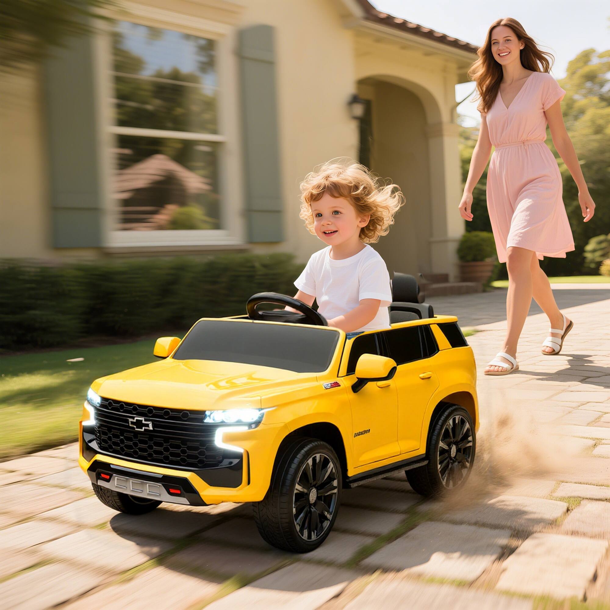 Angle. Aosom - Licensed Chevrolet Tahoe Ride On Car, Ride On Toy with Parent Remote Control, LED Lights, Music, 4 Wheeler Suspension.