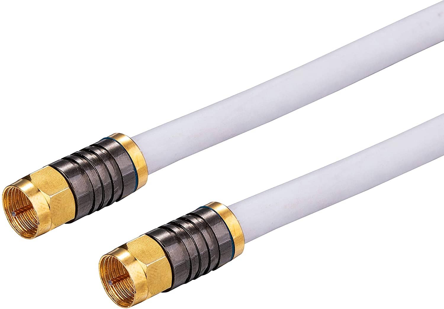 Cables Direct Online - RG6 Quad Shield Coaxial Cable 100ft with Gold-Plated F-Type Connectors - 75 Ohm, 3GHz, Indoor/Outdoor - White
