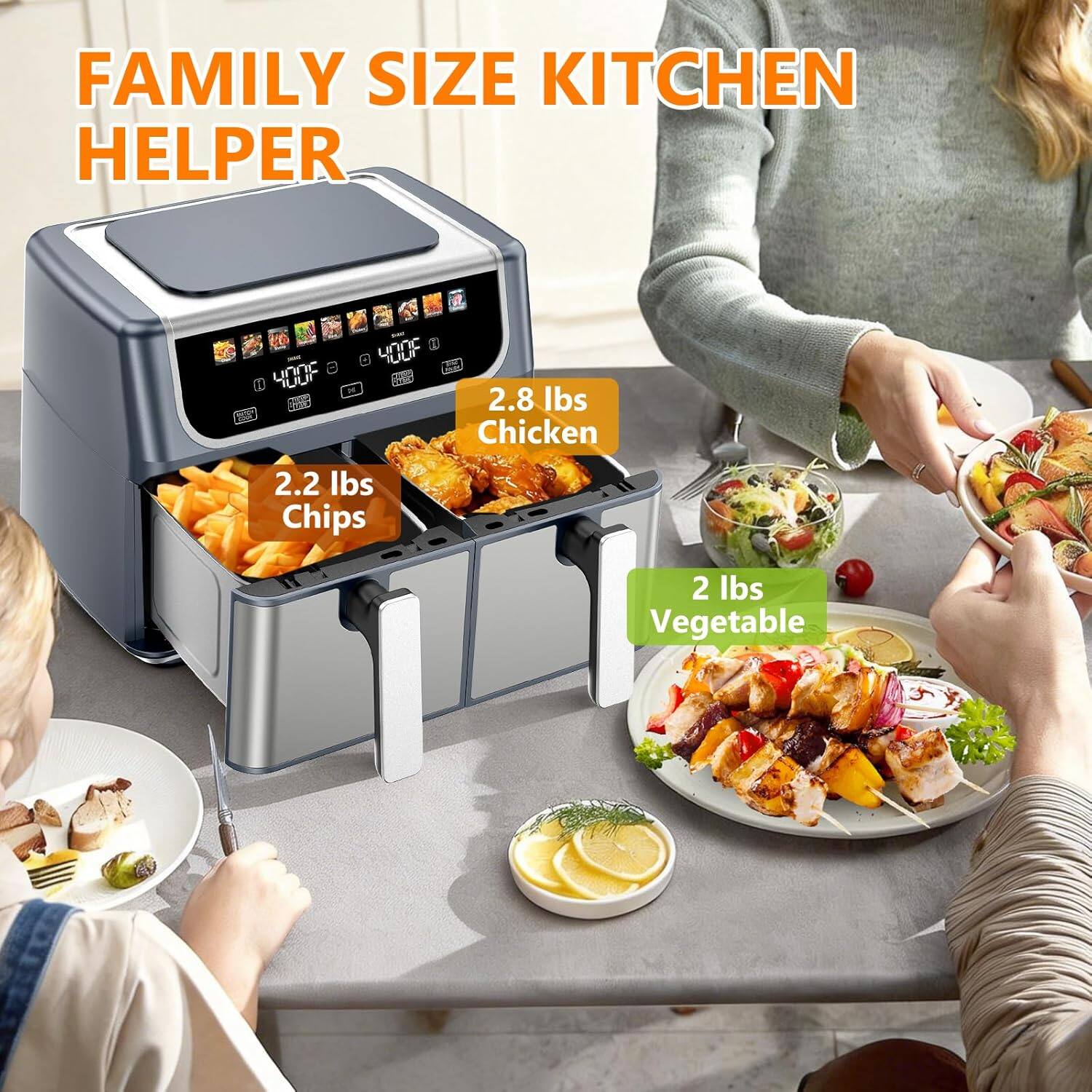 FAMILY SIZE KITCHEN HELPER

2.2 lbs Chips  
2.8 lbs Chicken  
2 lbs Vegetable