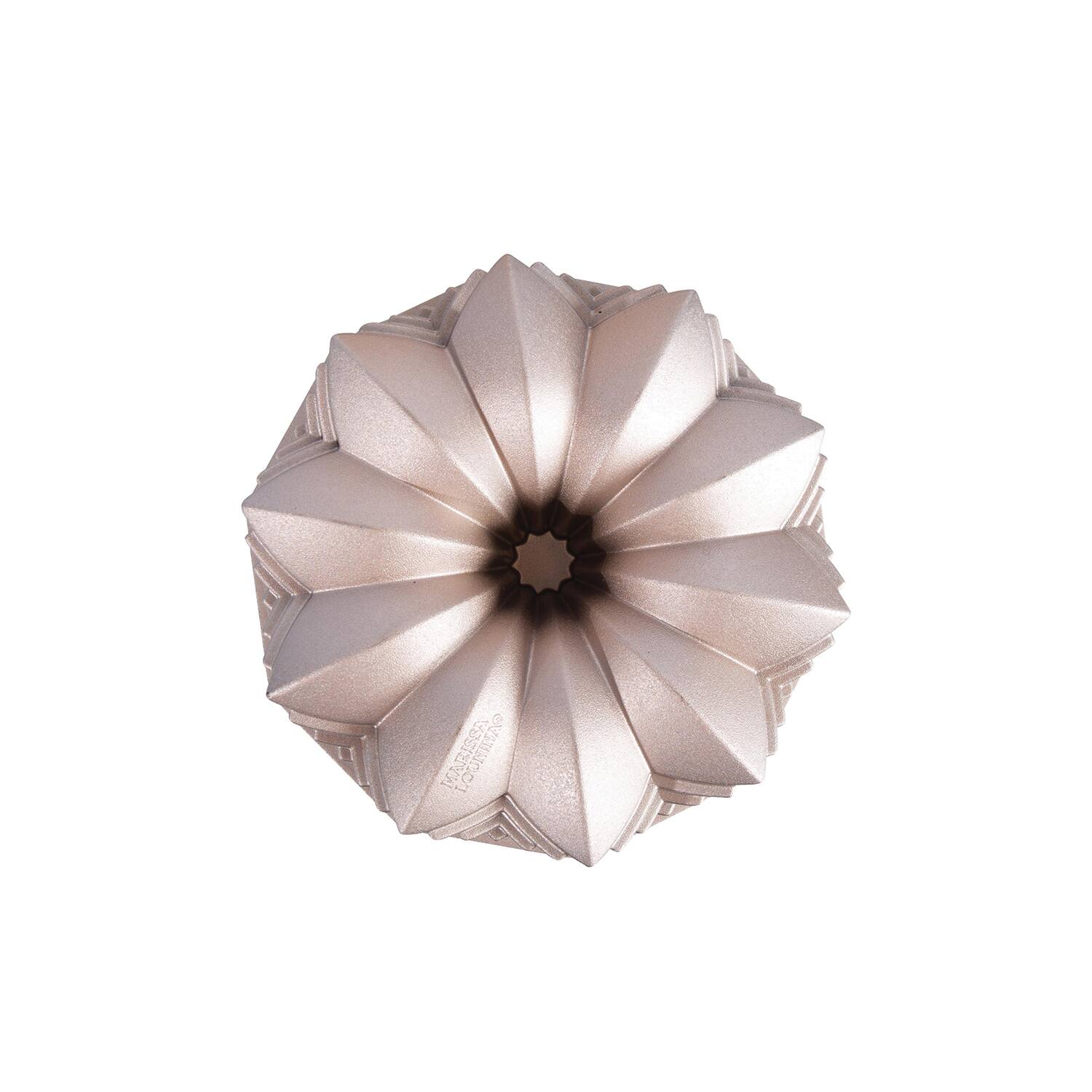 Angle. Baker's Secret - Baker's Secret Fluted Cake Pan, Cast Aluminum 2 Layers Nonstick Coating (Deco) - Champagne Gold.