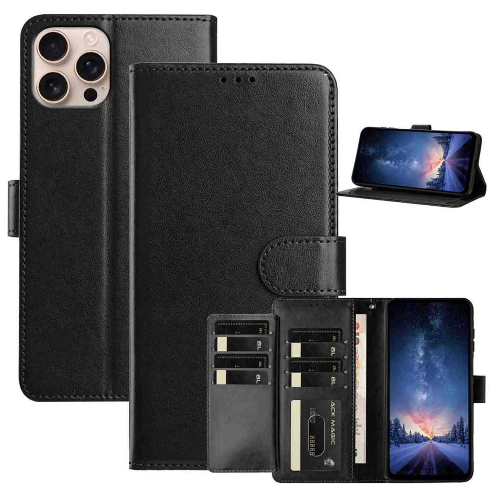 Dteck - Wallet Folio Case for Apple iPhone 16 Pro Max, Shockproof Magnetic PU Leather Flip Card Slots Stand Case - Gray price history on PriceWatchPro