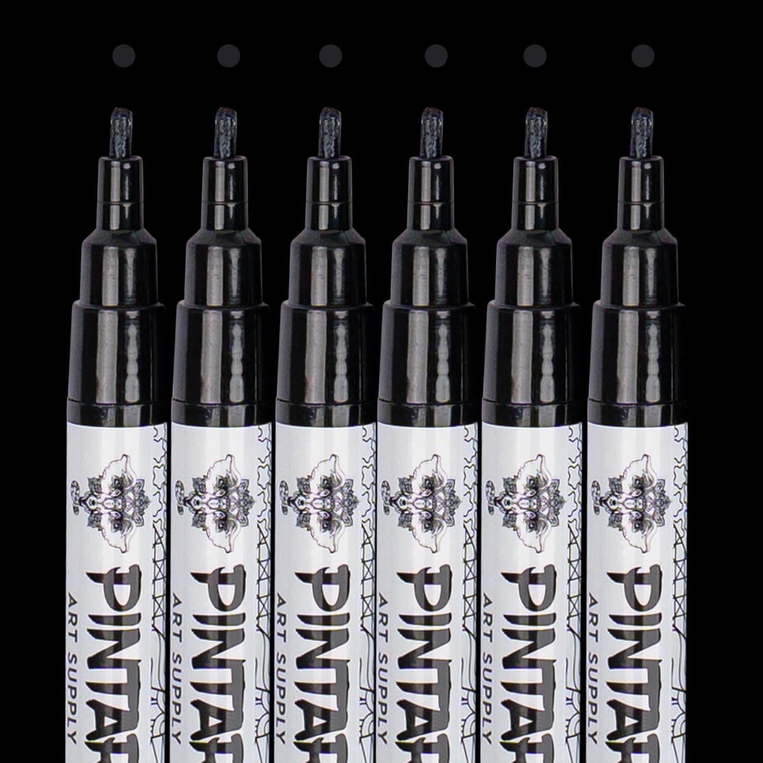 Pintar - Black Acrylic Paint Markers - Black Paint Pen as Guestbook Markers and Calligraphy Markers - Pack of 6, 1mm
