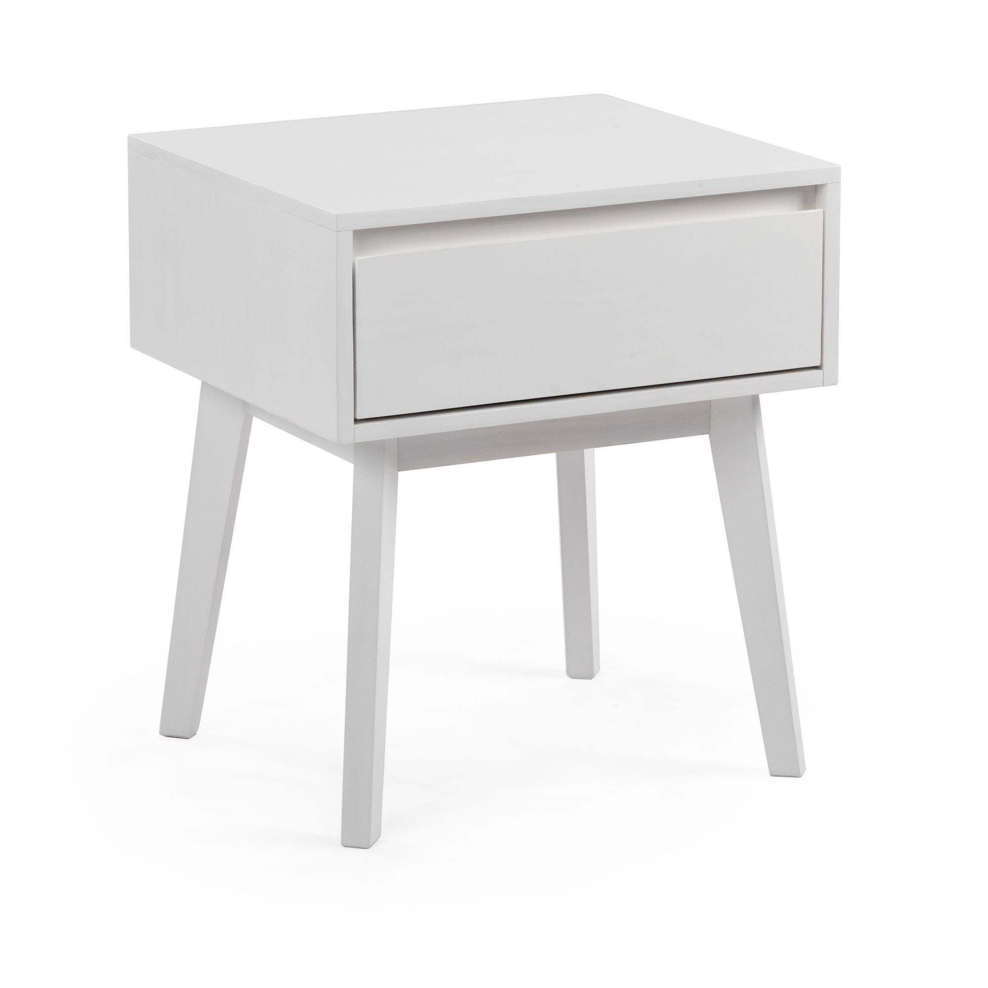 Alt View 2. Plank+Beam - Scandinavian Nightstand with 1 Drawer, White - White.