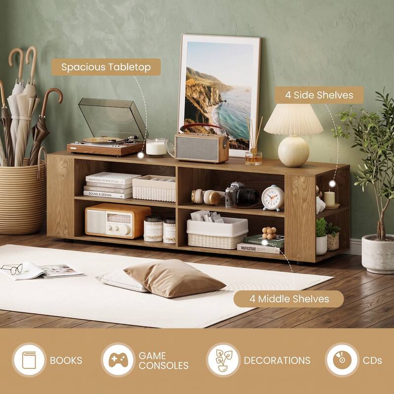 22
Spacious Tabletop
4 Side Shelves
57%
SOUND & DESIGN
0
a
1
-
WORKSTRAC
4 Middle Shelves
BOOKS
GAME CONSOLES
DECORATIONS
CDs