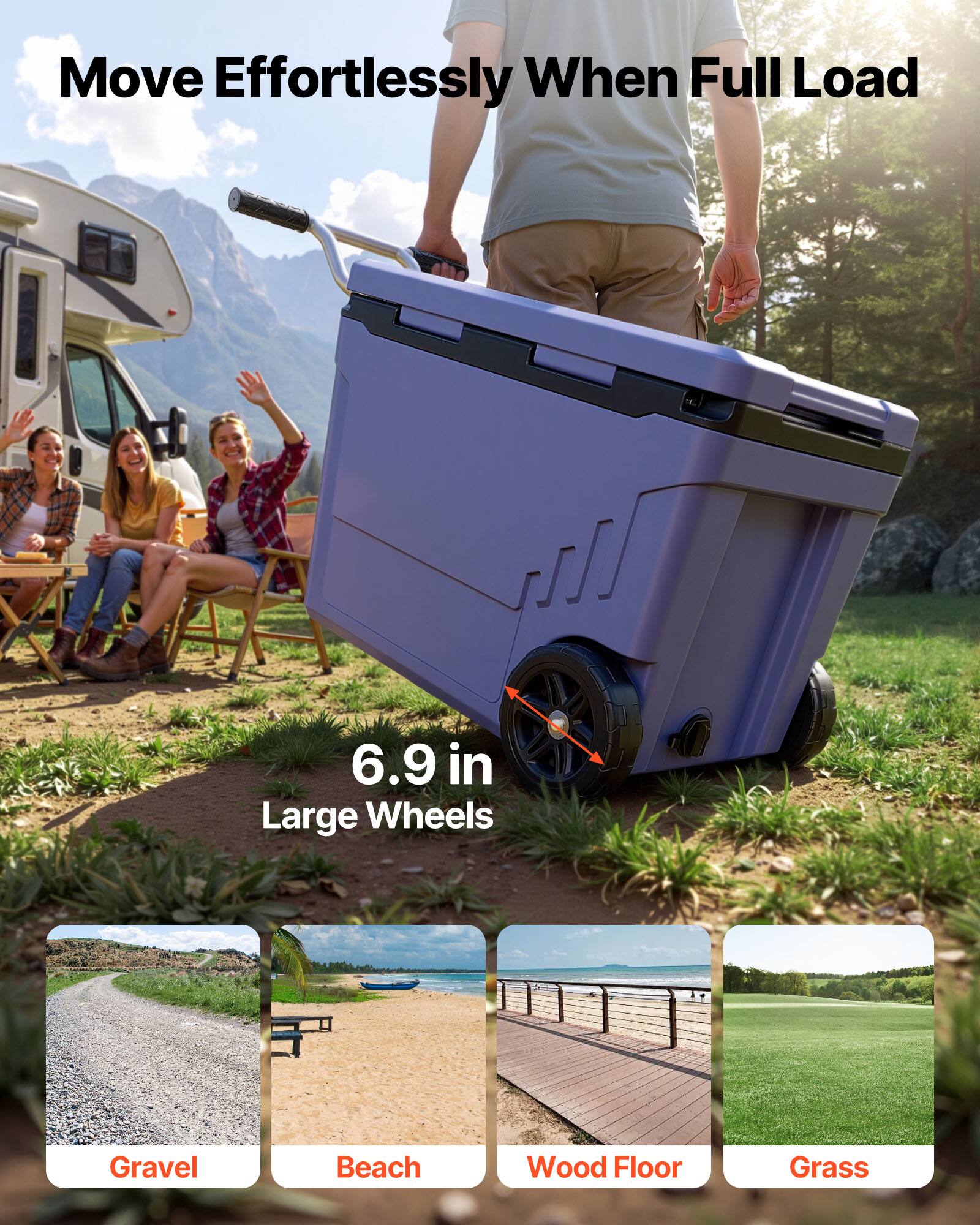 Move Effortlessly When Full Load

6.9 in Large Wheels

Gravel
Beach
Wood Floor
Grass