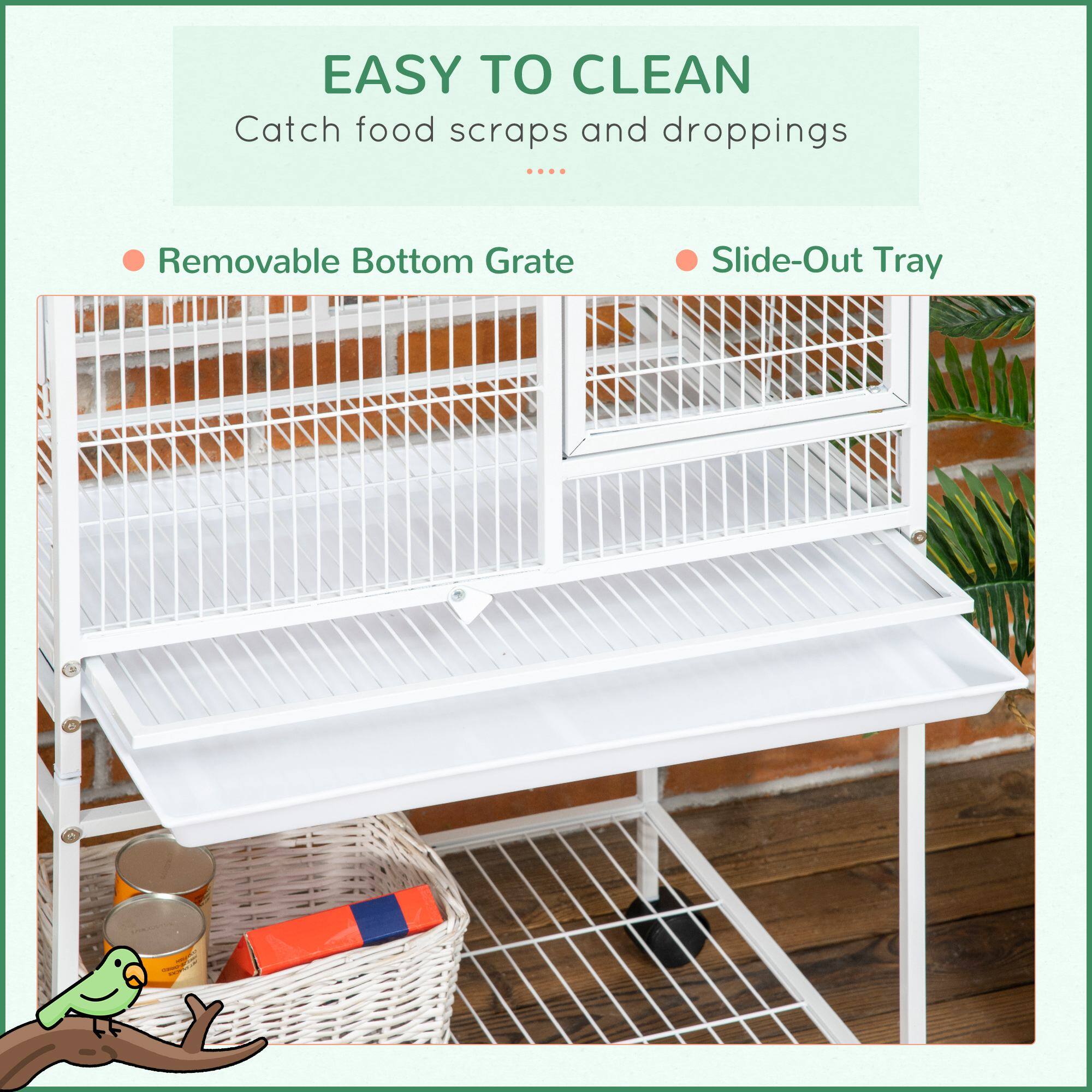 EASY TO CLEAN  
Catch food scraps and droppings  

- Removable Bottom Grate  
- Slide-Out Tray