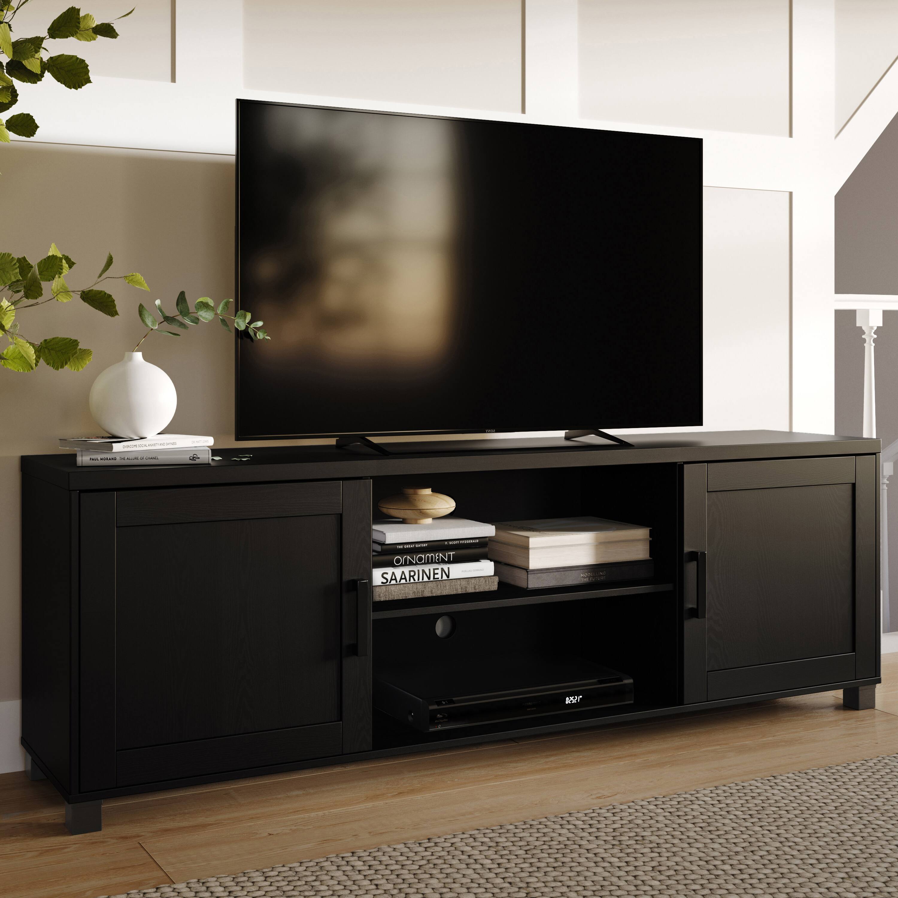 Alt View 32. CorLiving - Virlomi Collection TV Stand with Cabinets for Most TVs up to 85" - Black Ravenwood.
