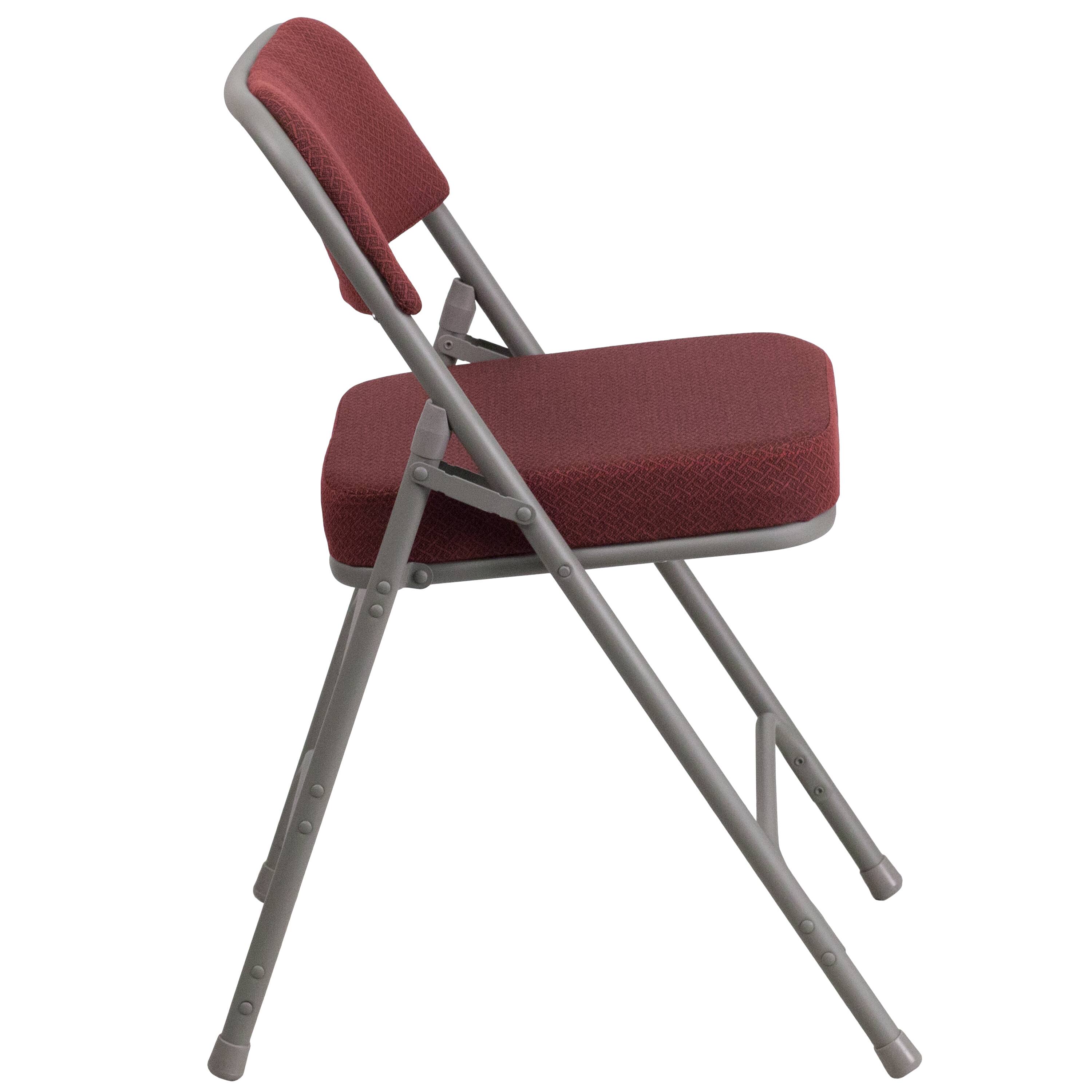 Alt View 7. Emma + Oliver - 2 Pack Premium Curved Triple Braced & Hinged Fabric Upholstered Metal Folding Chair - Burgundy.