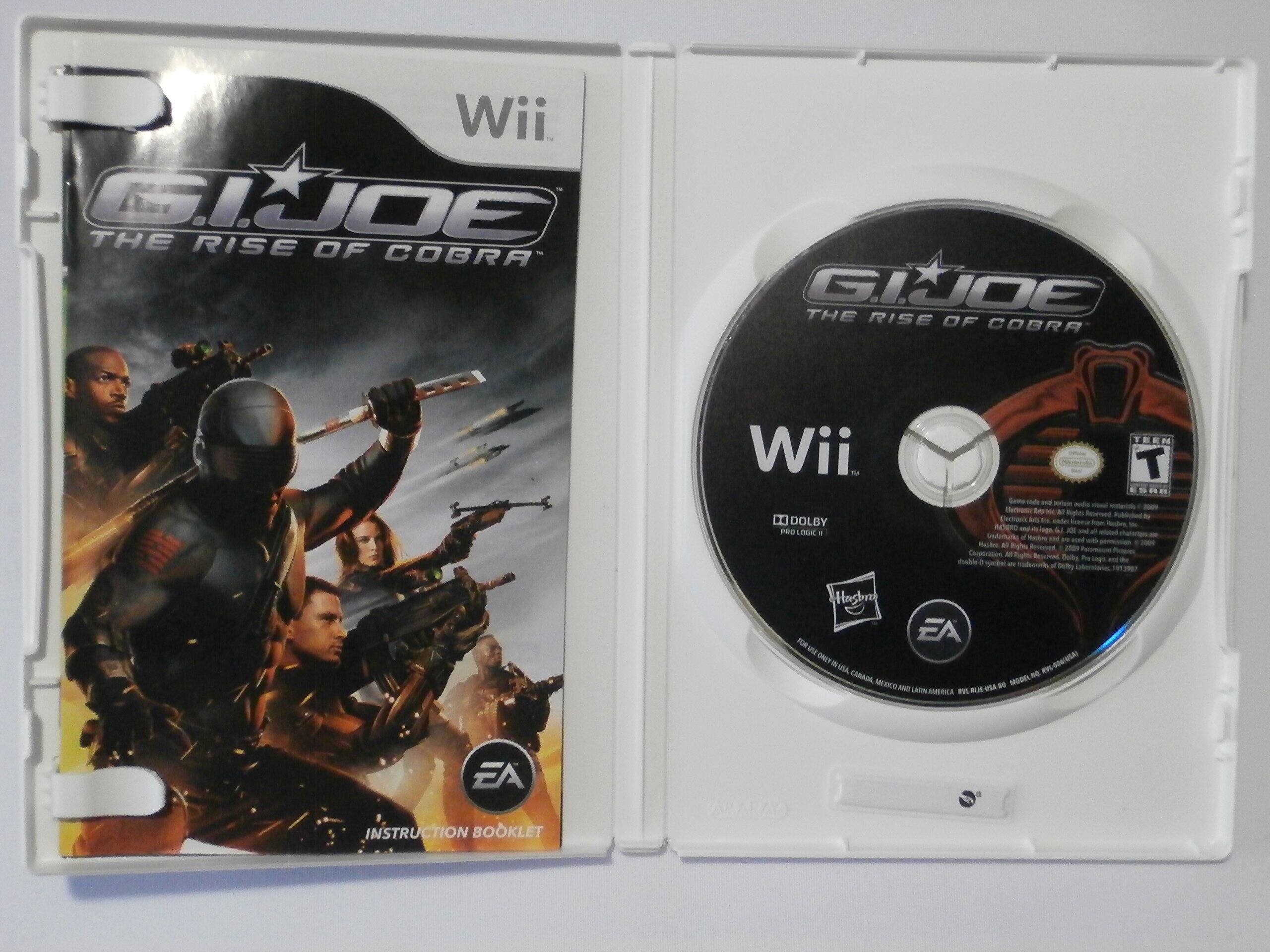 Wii  
G.I. JOE: THE RISE OF COBRA  

TEEN  
DOLBY PRO LOGIC II  
DOLBY DIGITAL  
EA  
INSTRUCTION BOOKLET  

Wii  
G.I. JOE: THE RISE OF COBRA  

TEEN  
DOLBY PRO LOGIC II  
DOLBY DIGITAL  
EA  
INSTRUCTION BOOKLET  

Published by EA  
Developed by EA  
© 2009 Electronic Arts Inc.  
© 2009 Hasbro  
© 2009 Paramount Pictures  
© 2009 Hasbro  
© 2009 Paramount Pictures  
© 2009 Electronic Arts Inc.  
© 2009 Hasbro  
© 2009 Paramount Pictures  
© 2009 Electronic Arts Inc.  
© 2009 Hasbro  
© 2009 Paramount Pictures  

For Wii console use only  
Wii RVL USA 08 MODEL NO. RVL-001-USA  
Wii RVL CANADA MODEL NO. RVL-001-CAN  
Wii RVL MEXICO MODEL NO. RVL-001