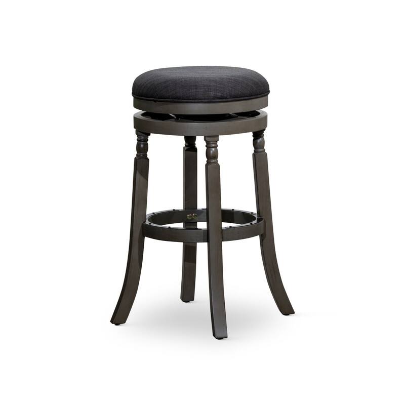 Alt View 1. HTUTWOO - 30 Inch Backless Swivel Bar Stools, Weathered Gray Wood Frame Beige Fabric Seat, for Kitchen Island Home Bar - Dark gray.