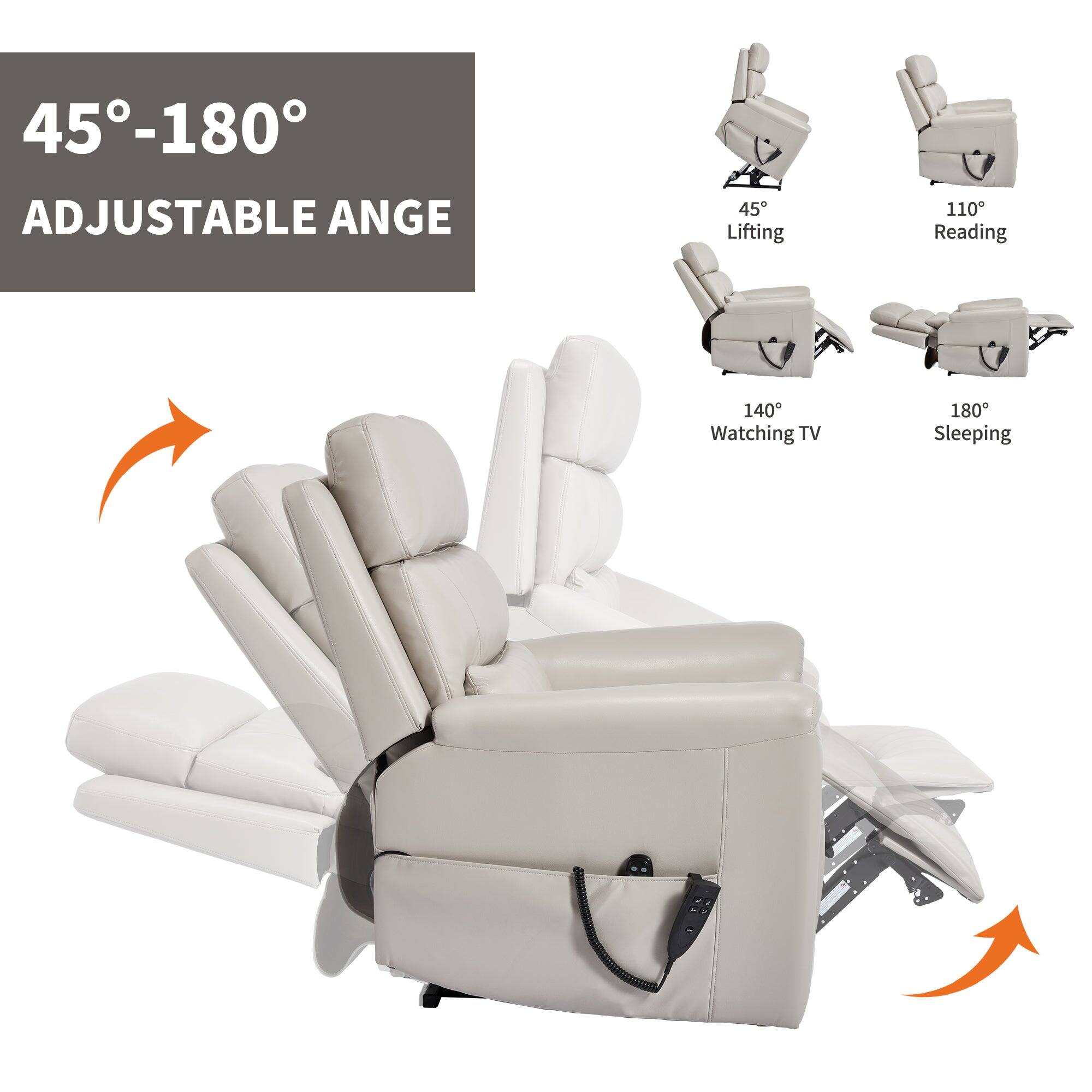 45°-180°  
ADJUSTABLE ANGLE  

45° Lifting  
110° Reading  
140° Watching TV  
180° Sleeping