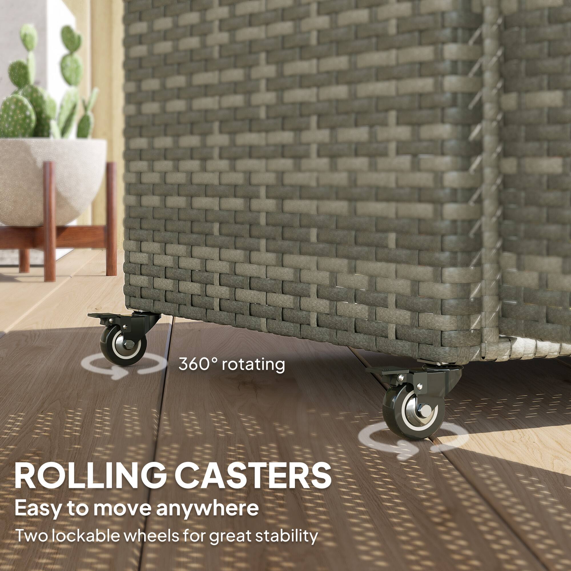 ROLLING CASTERS, 360° rotating, Easy to move anywhere, Two lockable wheels for great stability