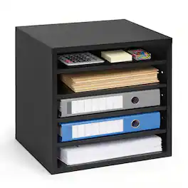 VEVOR - Literature Organizer, 5 Compartments Office Mailbox with Adjustable Shelves, Wooden Mailbox Sorter with MDF - Black
