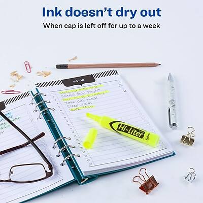 Ink doesn't dry out  
When cap is left off for up to a week  

TO-DO  
STAN fair project  
Science Man out trash  
Take rcom  
Clean IALO  
Walk x x O X  
to 5 1 1 14 iS M 1 1 1 20  

Hi-Liter