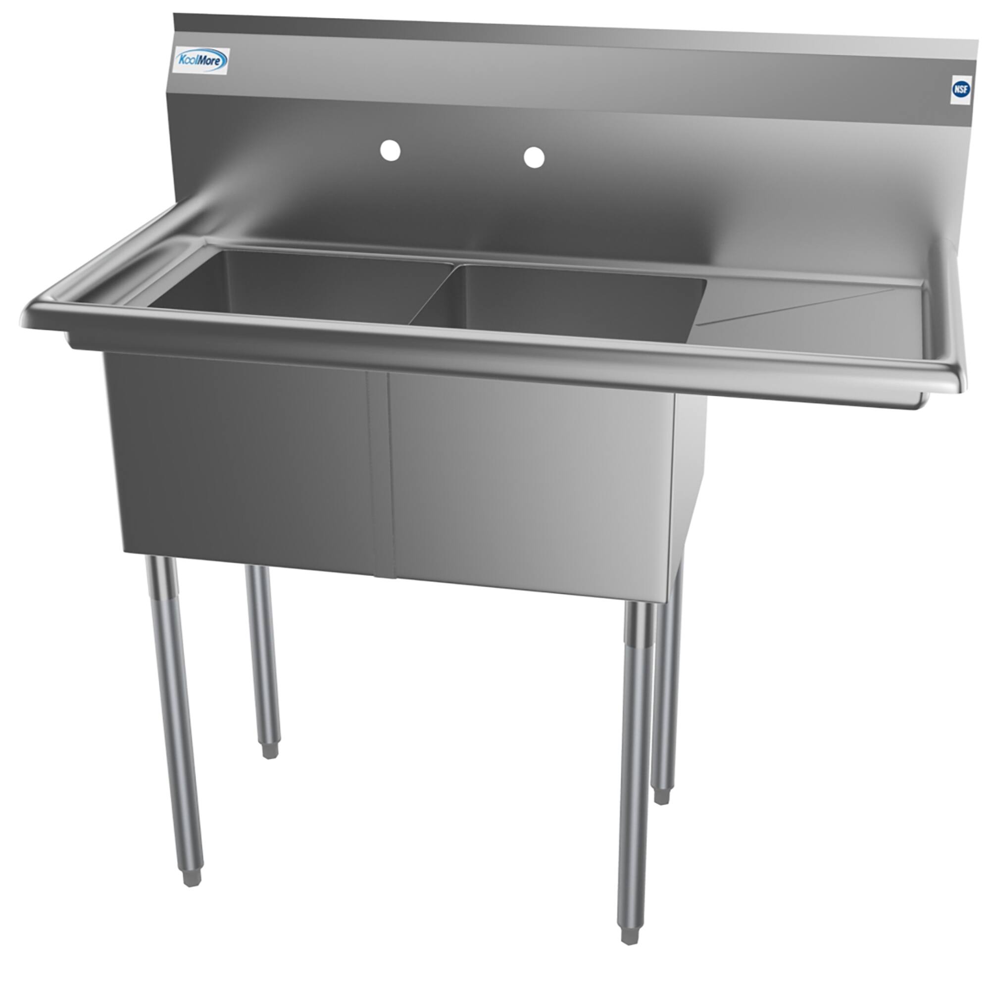 Angle. Koolmore - 43 in. Two Compartment Stainless Steel  Sink with Drainboard, Bowl Size 14"x 16"x 11" SB141611-12R3. - Stainless Steel.
