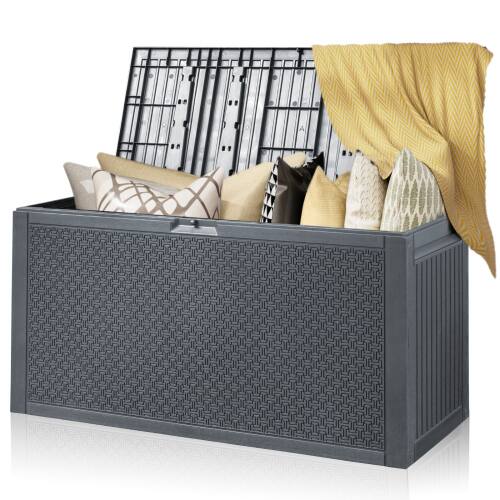 Alt View 1. Winado - 90 Gallon Portable Plastic Storage Deck Box with Lid, Store Garden Cushions Organizer Patio Cabinet for Indoor Outdoor - Gray.