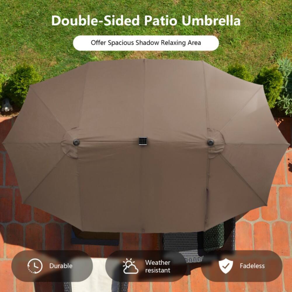 Double-Sided Patio Umbrella  
Offer Spacious Shadow Relaxing Area  

Durable  
Weather resistant  
Fadeless