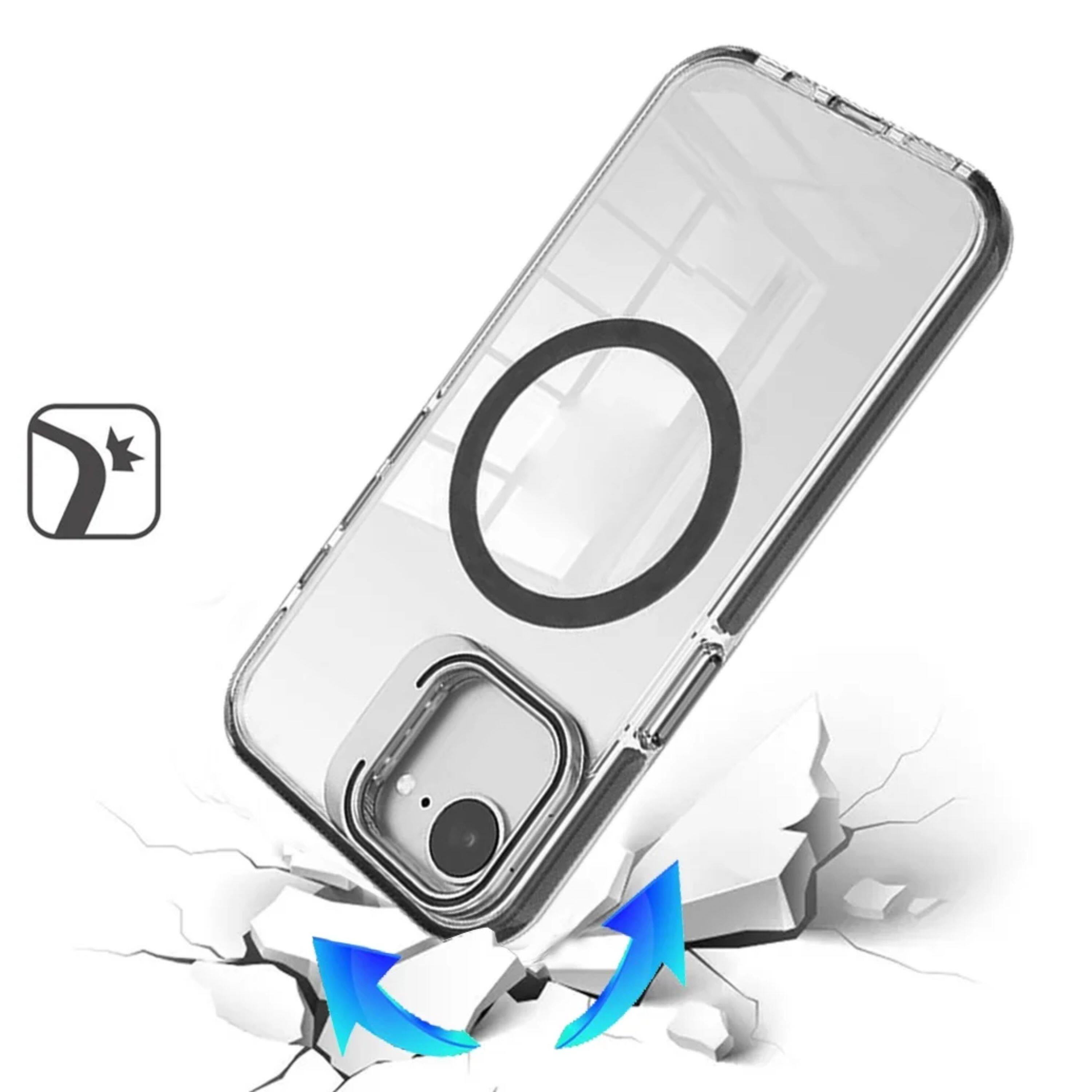 Left. Kitcheniva - Magnetic Circle Camera Stand Phone Case With Tempered Glass For iPhone 16e/17e - Black.