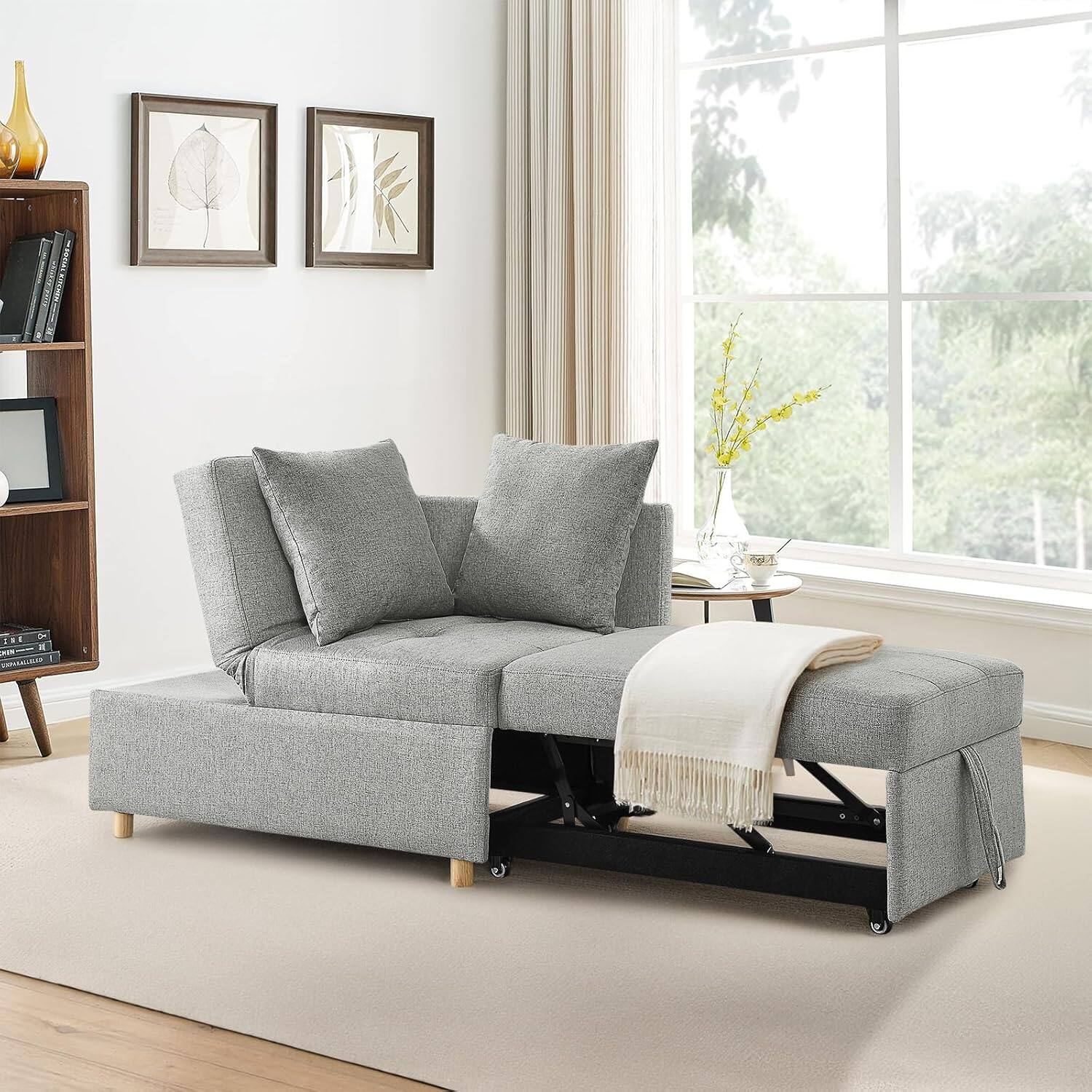 Front. Trinkets Crazed - 69.7'' Convertible Sleeper Sofa Chair Bed, 3 in 1 Modern Pull Out Bed Sofa with Adjustable Backrest - Gray.