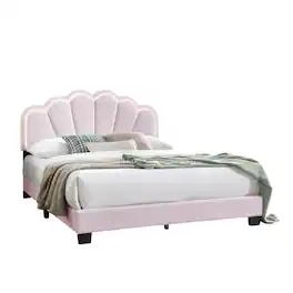 Manhattan Lane - Madsy Full Bed, Pink Upholstered Fan-Shaped Headboard, Metallic Accents - Pink, Black