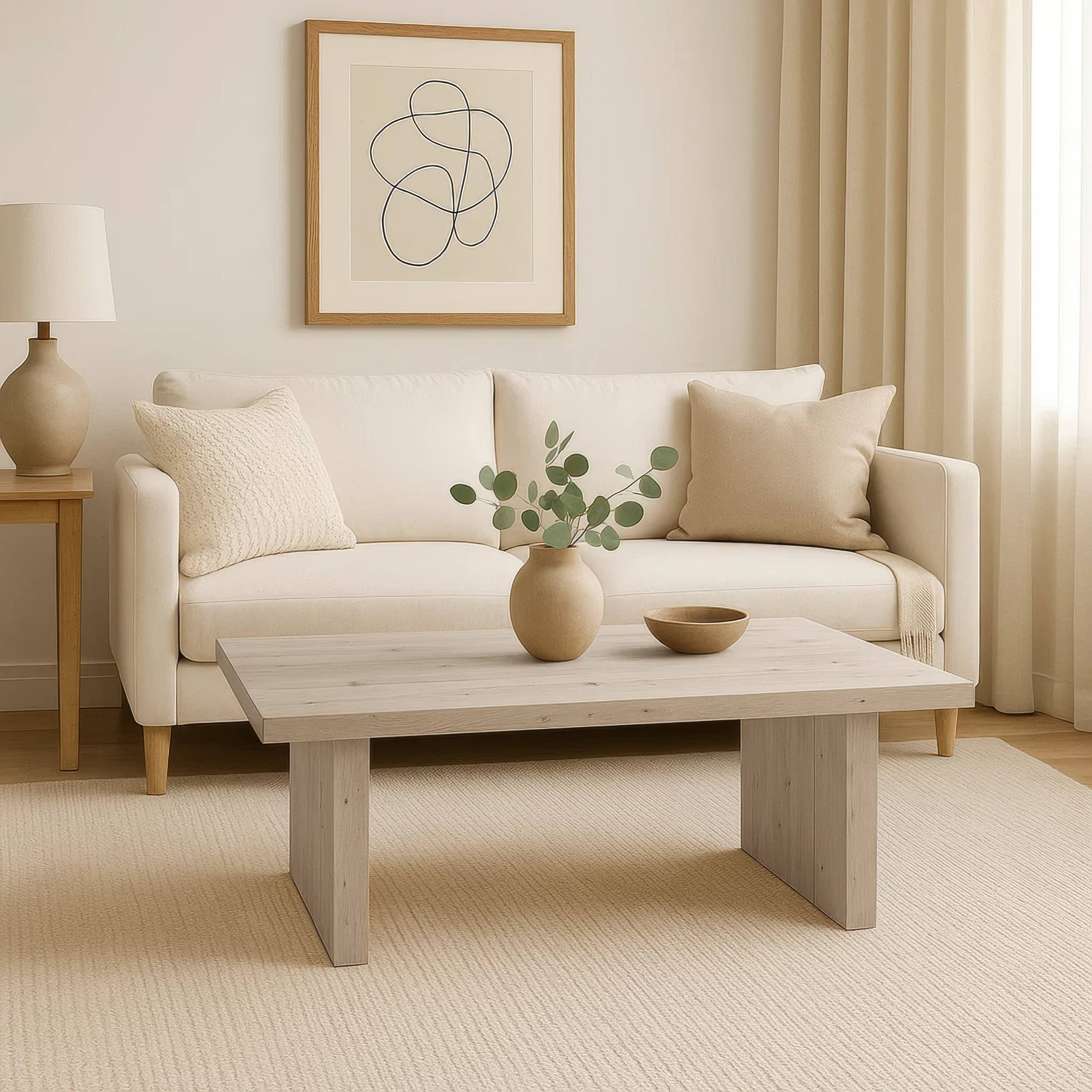 Alt View 10. Manhattan Lane - Nira Coffee Table | 48 Inch Rectangular Top | Handcrafted Acacia Wood | Panel Leg Base - Washed White.