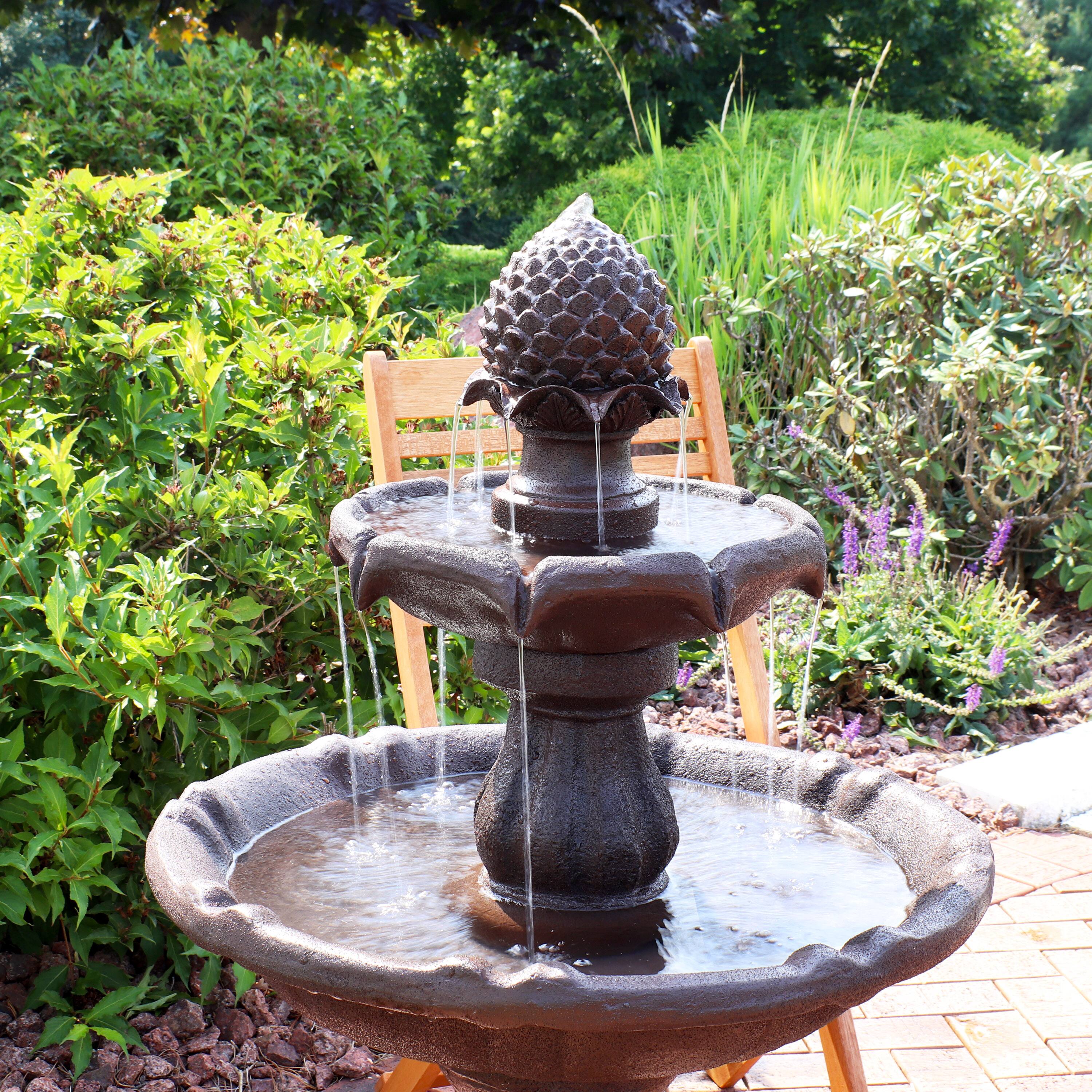 Alt View 9. Sunnydaze - Pineapple Outdoor 2-Tier Solar Fountain with Battery - Rust.
