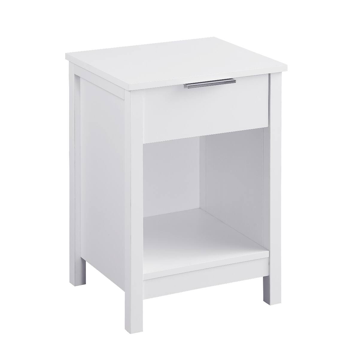 Angle. Loheer - Loheer White Nightstand with Drawer, Three Tier Bedside Table - White.