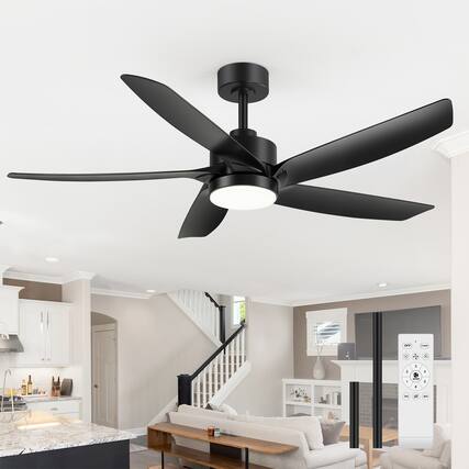 Front. Breezary - 54-Inch Indoor Ceiling Fan with 3-Color Light, 5 ABS Blades, 6-Speed DC Motor, Remote & Timer, Memory, 6"/12" Downrods - Matte Black.